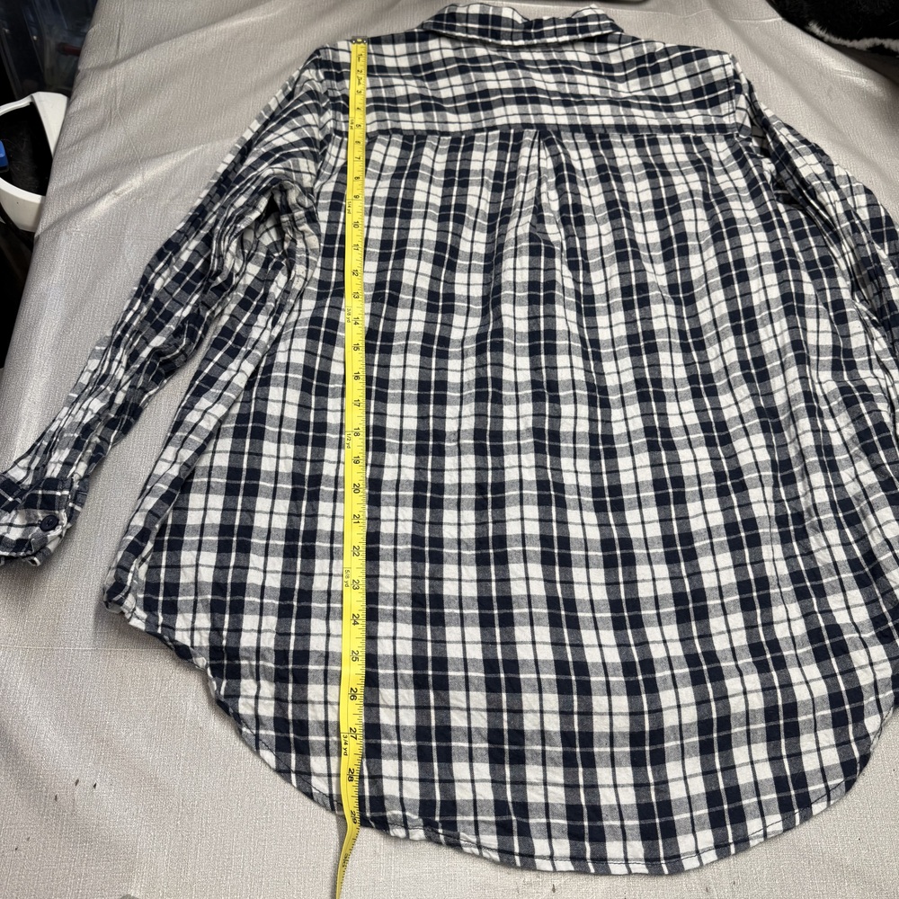 Terra Sky Plaid Flannel Shirt Womens 1X Navy Button Down - Picture 6 of 7